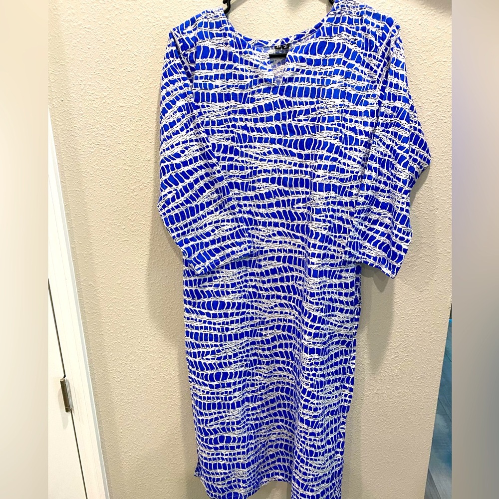 Royal blue/ print cotton dress / long tunic  w/ high side slits. Size M